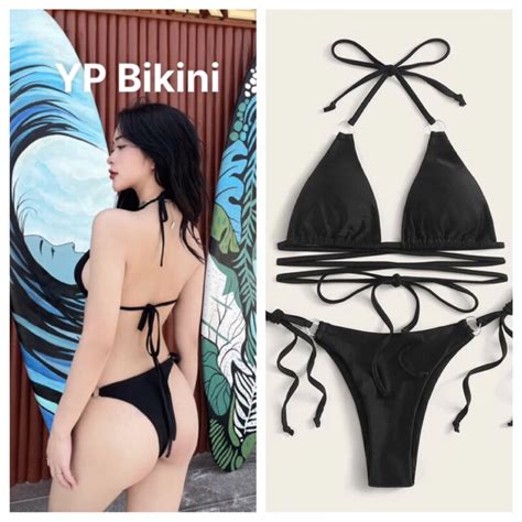 Bikini set mảnh mảnh tam giác bacssic khoen nhỏ quần lọt khe khoe Mông Hình kèm video