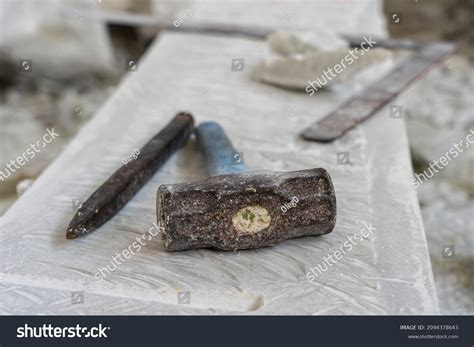 Sculptor Tools On Marble Slab Close Stock Photo 2094378643 | Shutterstock