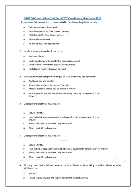 Osha 30 Construction Final Exam