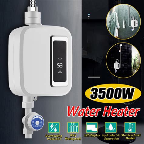 3500W 3s Instant Electric Tankless Hot Water Heater Shower Kitchen Bathing LCD Digital