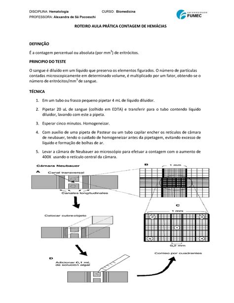 Roteiro Prático Contagem de Hemácias - DISCIPLINA: Hematologia CURSO