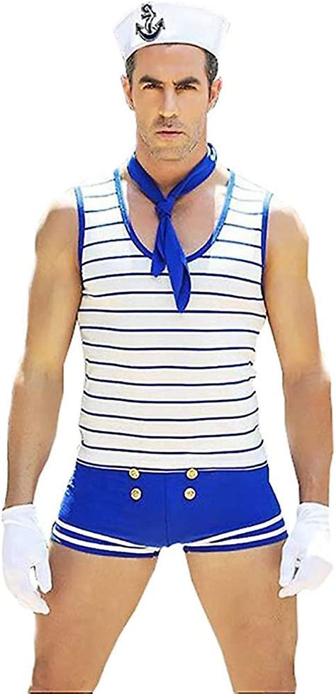 Men Sailor Seaman Party Costume Cosplay Role Play Outfit Lingerie Pack Of Set Blue Fruugo UK