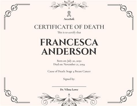 Free Printable Death Certificate Templates to Customize Online