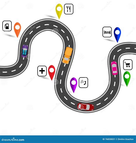 Winding Road with Signs. the Path Indicated by the Navigator