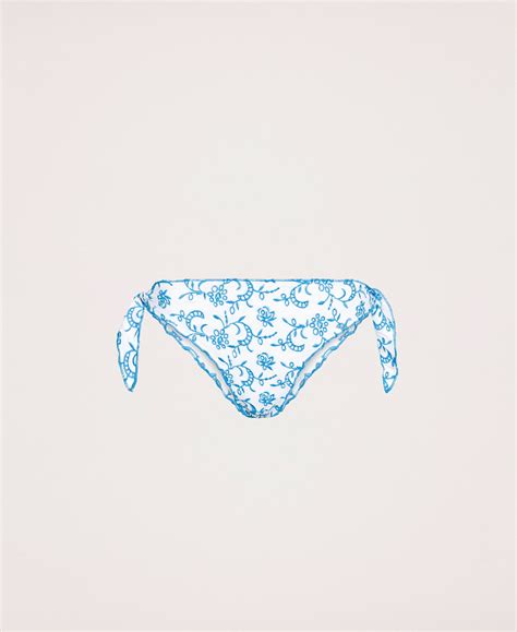 Thong Bikini Bottom With Broderie Anglaise Embroidery Woman Blue TWINSET Milano