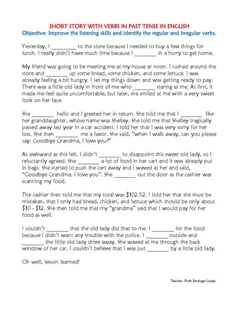 short story  verbs   tense  english