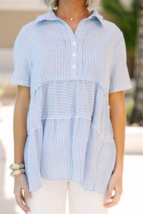 All You Need To Hear Light Blue Striped Babydoll Top – Shop the Mint