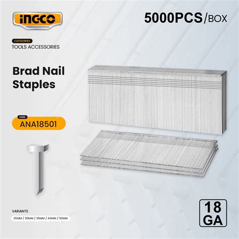 Ingco Brad Nail Staples For Air Brad Nailer Nail Gun 25mm 50mm 5000PCS