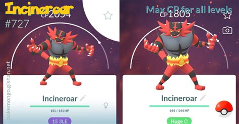 Incineroar max CP for all levels - Pokemon Go