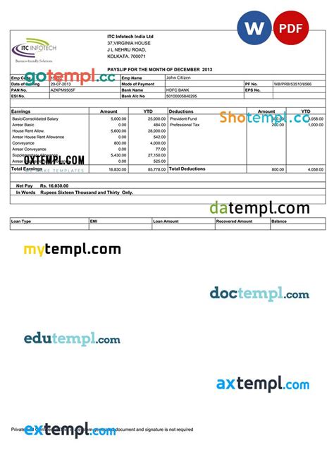 india itc infotech indian  payslip   word   formats