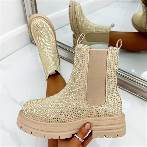 Lemonade Crystal Chunky Chelsea Boots Nude Shoes From Lemonade Uk