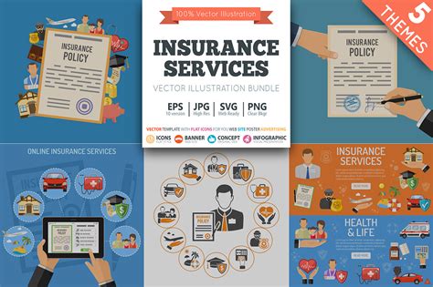 insurance services outline icons creative market