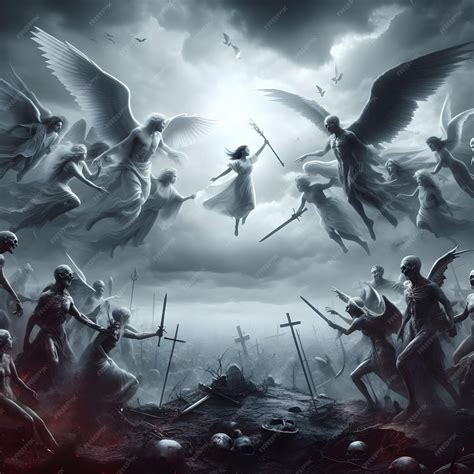 Premium Photo | AI of an epic battle between good and evil as angels