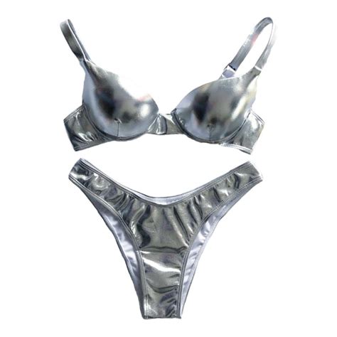 CANKER Women Sexy 2 Piece Brazilian Bikini Set Reflective Shiny