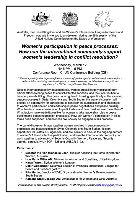 Womens Participation In Peace Processes How Can The International