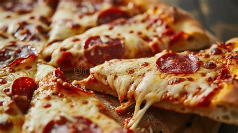 close    deliciously sliced pepperoni pizza stock photo image