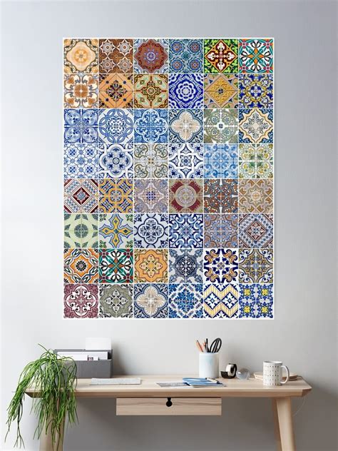 Set Of 48 Ceramic Tiles Patterns Poster Wall Art Modern Wall Decor For Living Room Bedroom