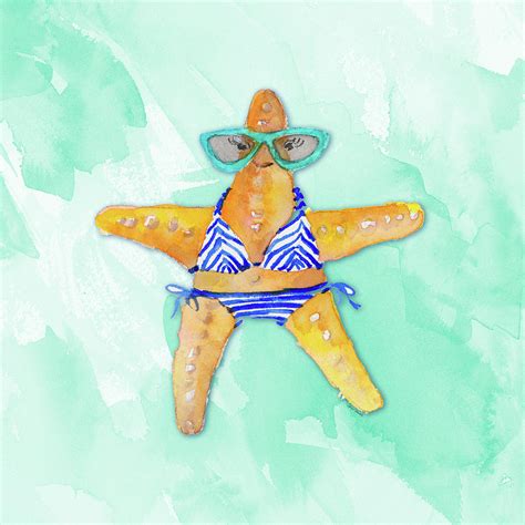 Blue Bikini Starfish On Watercolor Painting By Lanie Loreth Pixels Merch