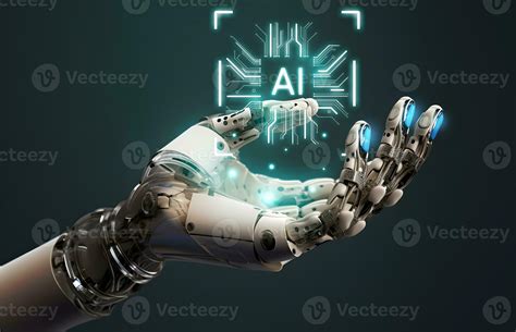 Ai Humanoid Hand Holding Ai Logo On Microchip Hologram Future