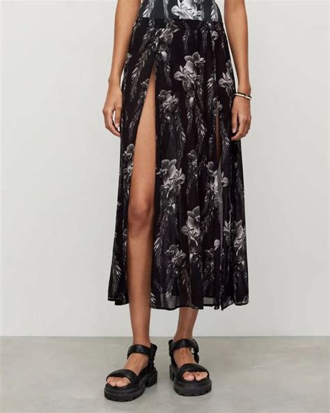 ALLSAINTS Rock Pareo Bikini Baderock Schwarz Weiss Blumen Neu