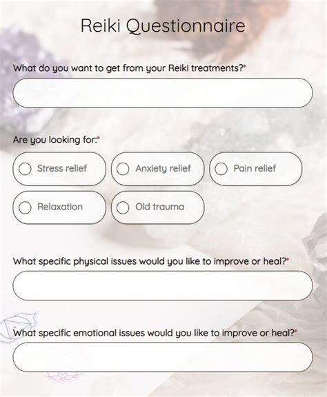 Free Online Reiki Questionnaire Template 123FormBuilder