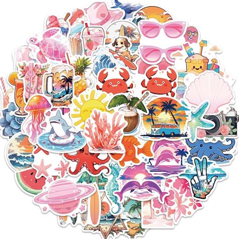 50pcs Vintage Summer Beach Stickers For Phone Case Stationery Guitar