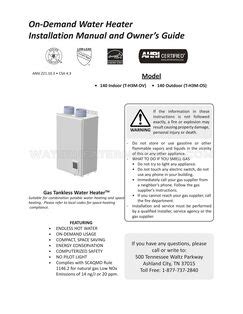 Reliance TS 140 GIH Water Heater Specifications Sheet Water Heater