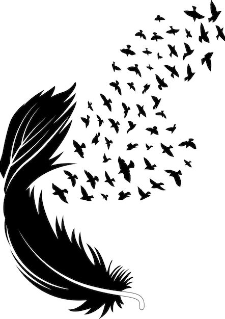 Premium Vector Feather With Birds Feather With Birds Silhouette