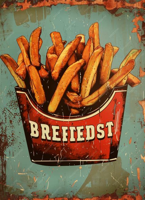 Premium Photo Vintage French Fries Poster Metal Sign Art Style