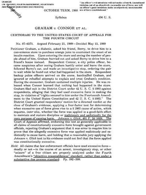 Graham v. Connor (1989) - Use of Force-Qualified Immunity | PDF ...