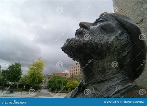 Face Of Pilgrim Statue Of The Camino De Santiago In The City Of Leon