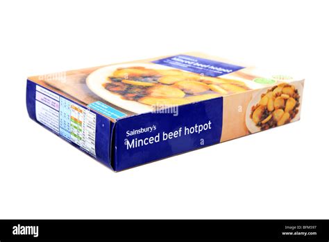 Frozen Minced Beef Hot Pot Ready Dinner Cardboard Packaging Set Against A White Background Stock