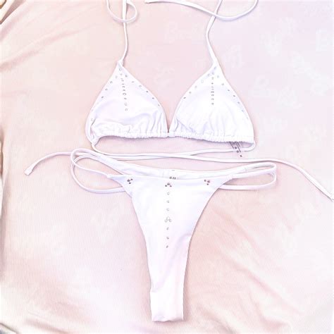 Shein Rare White Two Piece Bikini Set Self Tie Women S Fashion Swimwear Bikinis Swimsuits