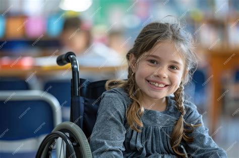 Premium Photo Smiling Girl In Wheelchair In Classroom Setting