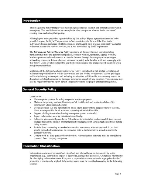 Free Printable Security Policy Templates [pdf Word] Information