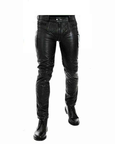 Mens Genuine Leather Quilted Biker Pants Trouser Jeans Ebay