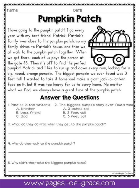 Reading Comprehension Passages And Questions For October Reading