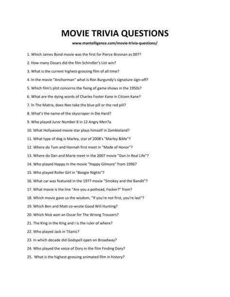 Movie Trivia Questions And Answers Printable