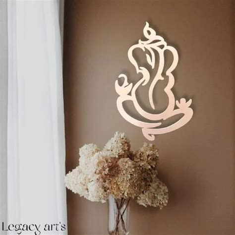 Mdf Wood Ecco Paint Golden Lord Ganesha Wall Mural For Decoration