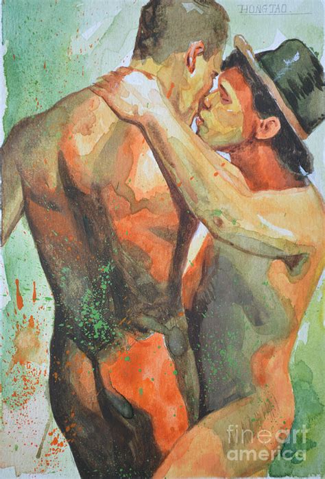 Original Watercolor Painting Drawing Art Male Nude Gay Man On Paper 510 1 Painting By Hongtao