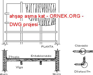 ahşap asma kat dwg projesi Autocad Projeler