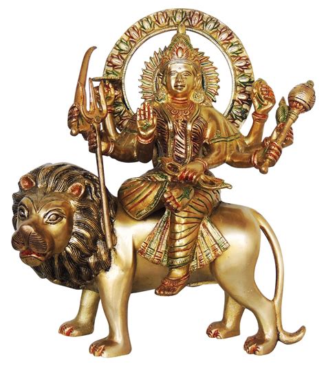 Brass Durga Murti Statue Idol With Multicolour Lacquer Finish 11413