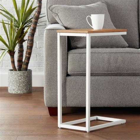 Stylewell Donnelly White C Shaped Side Table With Natural Wood Finish