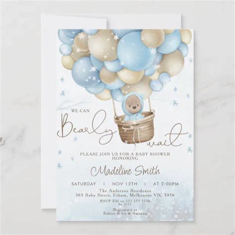 Winter Bear Hot Air Balloon Bearly Baby Shower Invitation Zazzle