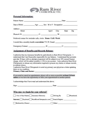 Fillable Online Personal Information Patient Name Date Date Of Birth Age Sex M Or F