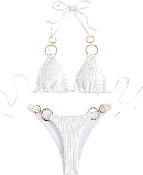 BAE MOD Women S 2 Piece Ring Bikini Set Halter Triangle Tie Back