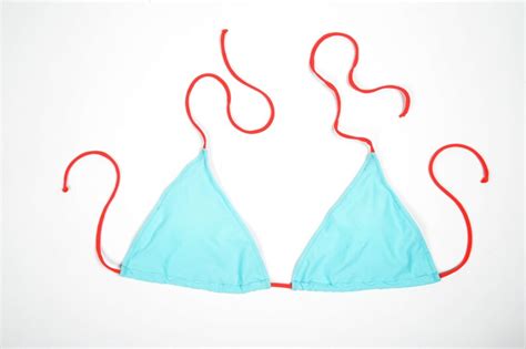 Triangle String Bikini Top Solid Aqua With Red Ties Etsy