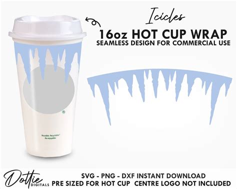 Sbux Hot Cup SVG Icicles Festive Cup Svg PNG DXF Christmas Cutting File 16oz Grande Instant