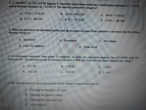 Solved 1-A 100MVA,12.5kV,0.8 PF lagging, Y-connected | Chegg.com