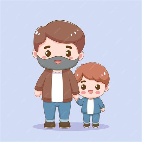 Premium Vector Cartoon Of The Cute Boy Grasped His Fathers Hand
